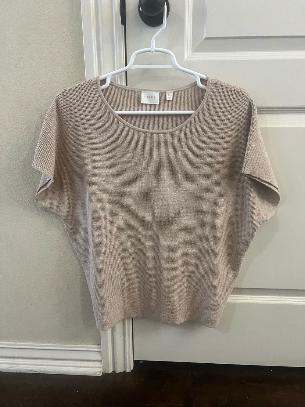 Cyrus Women's Knit Short-Sleeve Sweater in Light Taupe